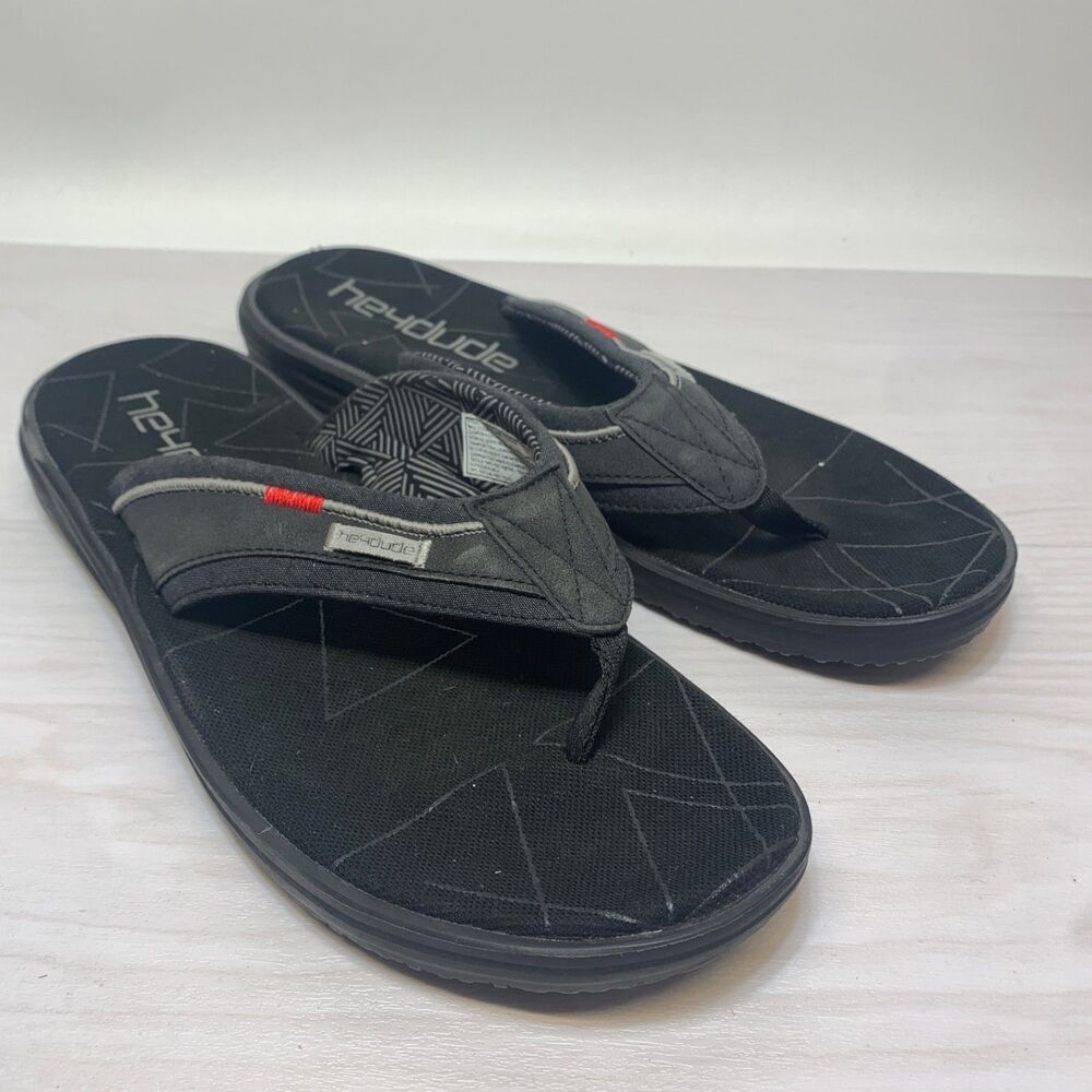 Hey Dude Sami Free Flip Flop Sandals Black Grey Cushioned Men's‎ Size 12